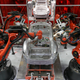 Kuka robots work on Tesla Model S cars in the Tesla factory in Fremont, California. (Image: AP)
